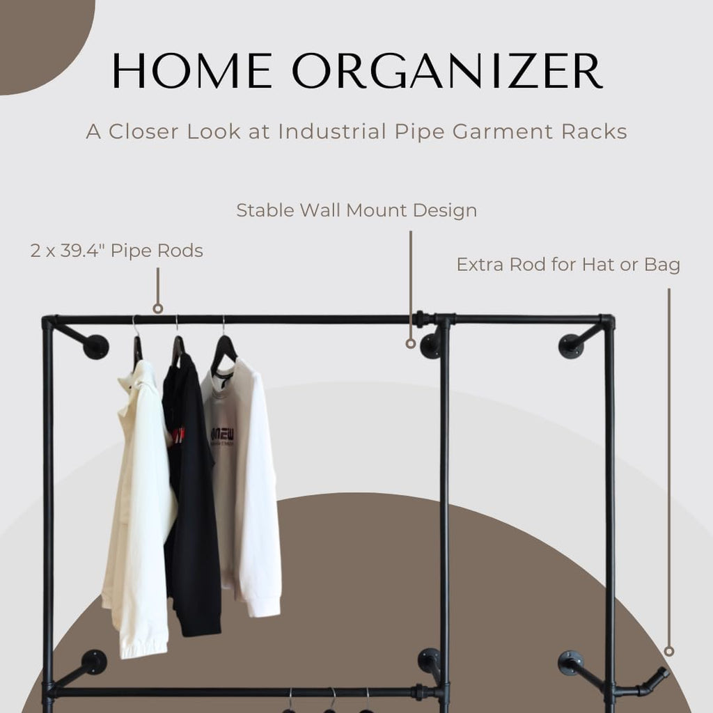 Wall Mounted Industrial Pipe Garment Rack