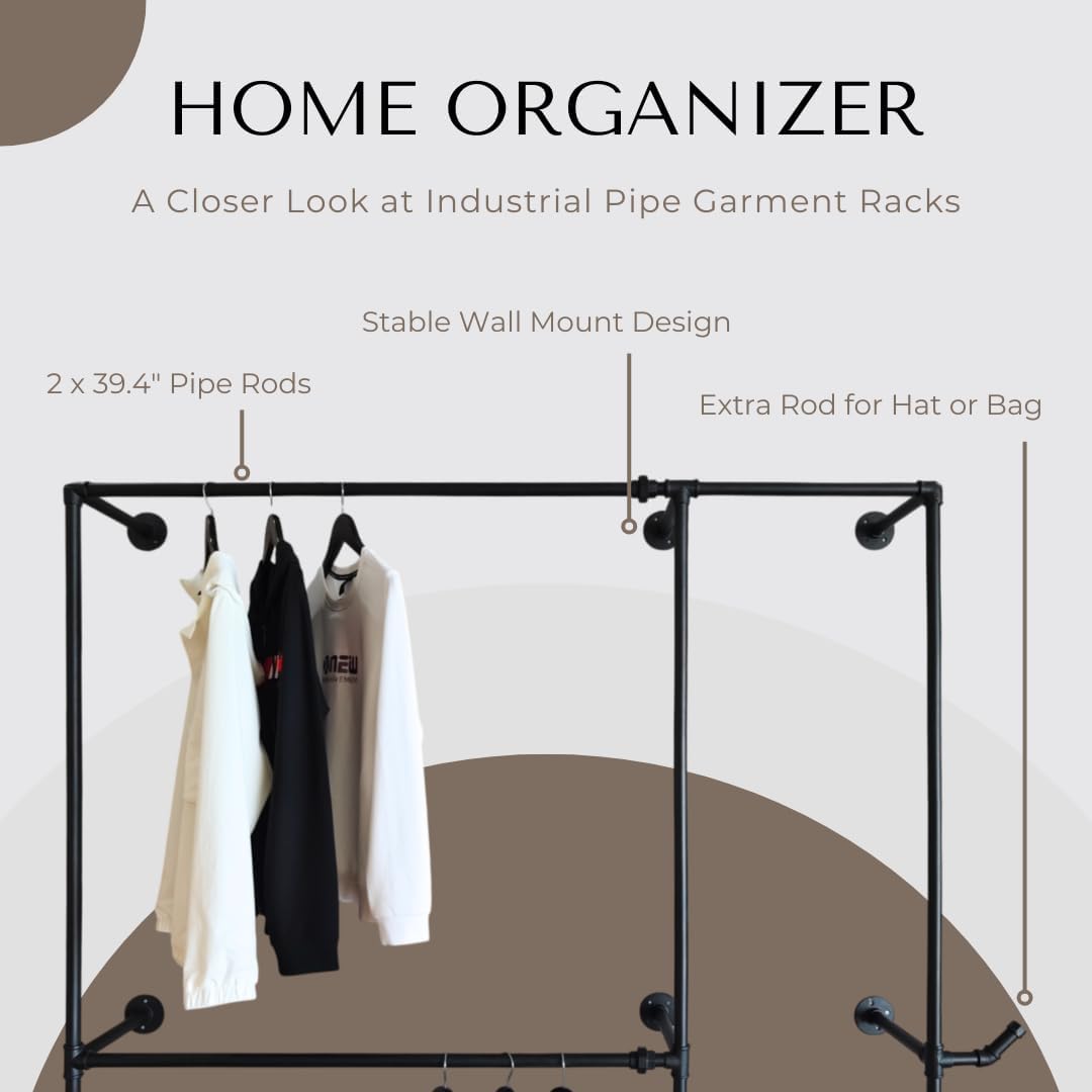 Wall Mounted Industrial Pipe Garment Rack