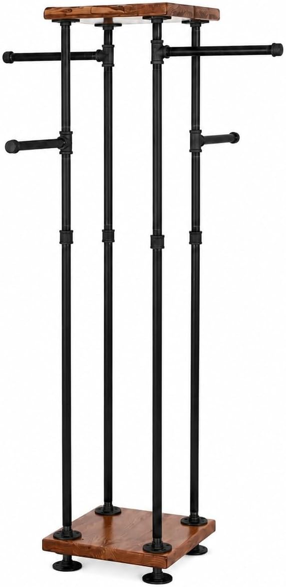 4-Way Wood Pipe Garment Display Rack