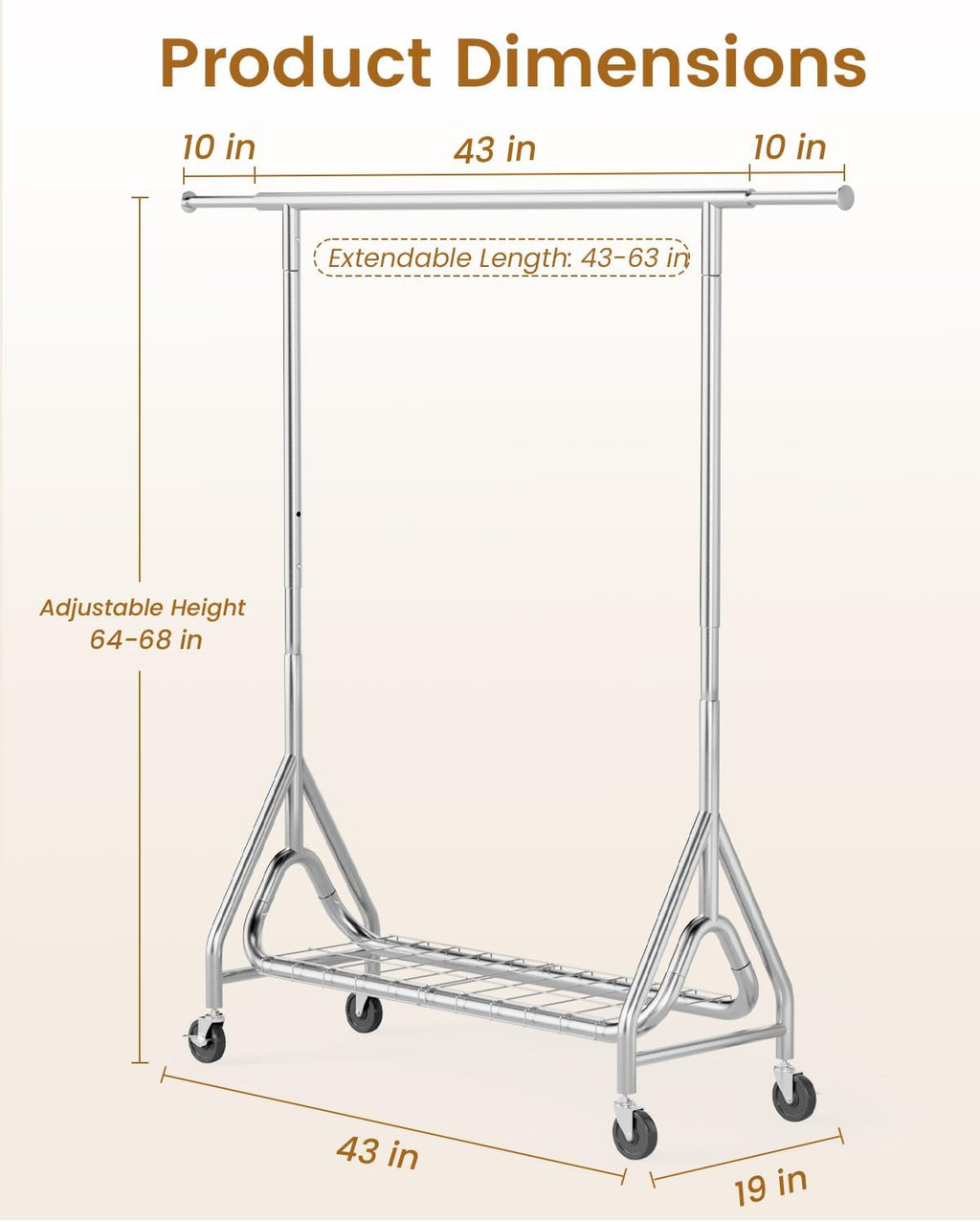 Rolling Heavy Duty Metal Garment Rack