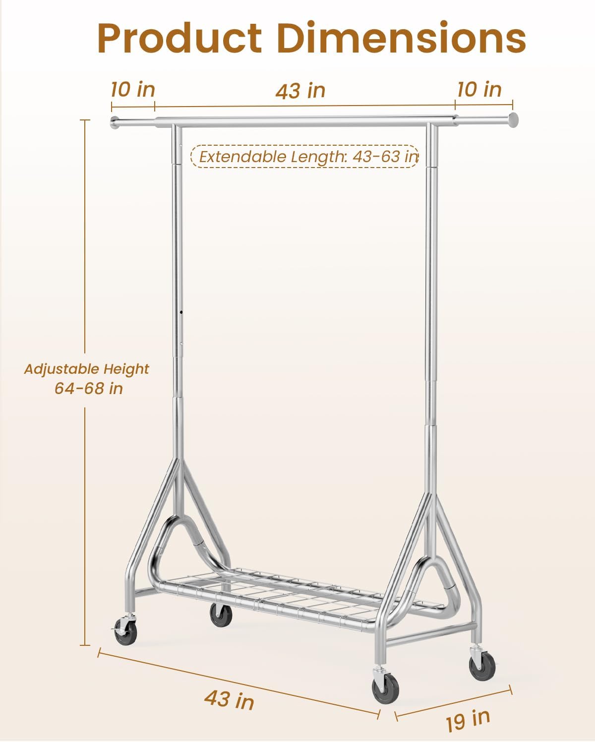 Rolling Heavy Duty Metal Garment Rack