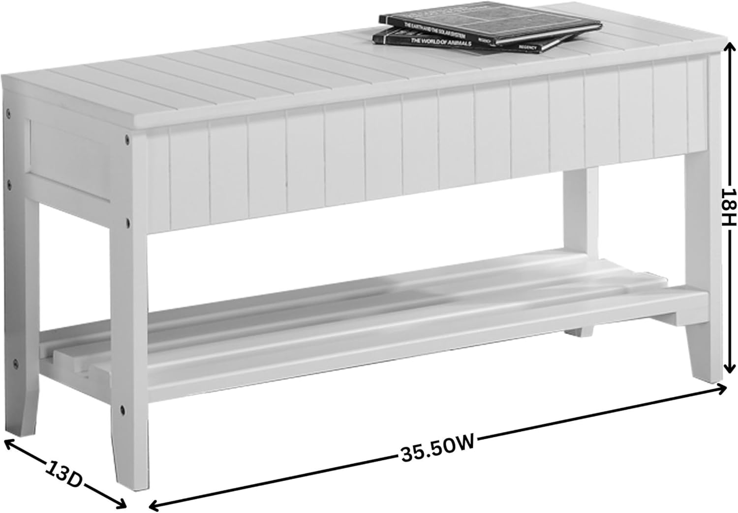 White Flip-Top Solid Wood Shoe Bench