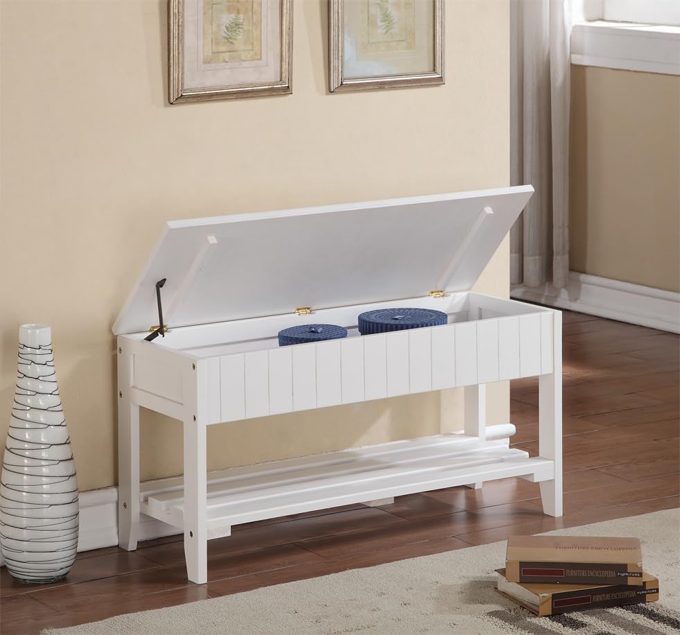 White Flip-Top Solid Wood Shoe Bench
