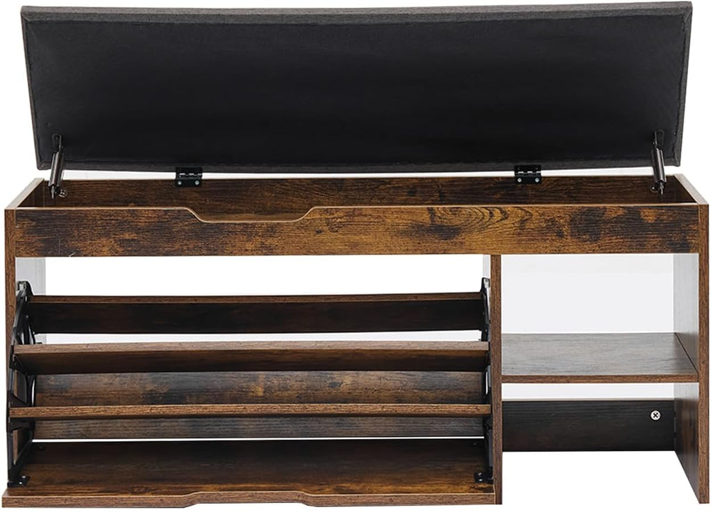 Brown Lift-Top Cushioned Shoe Storage Bench