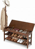 Walnut 3-in-1 Entryway Shoe Bench with Coat Rack