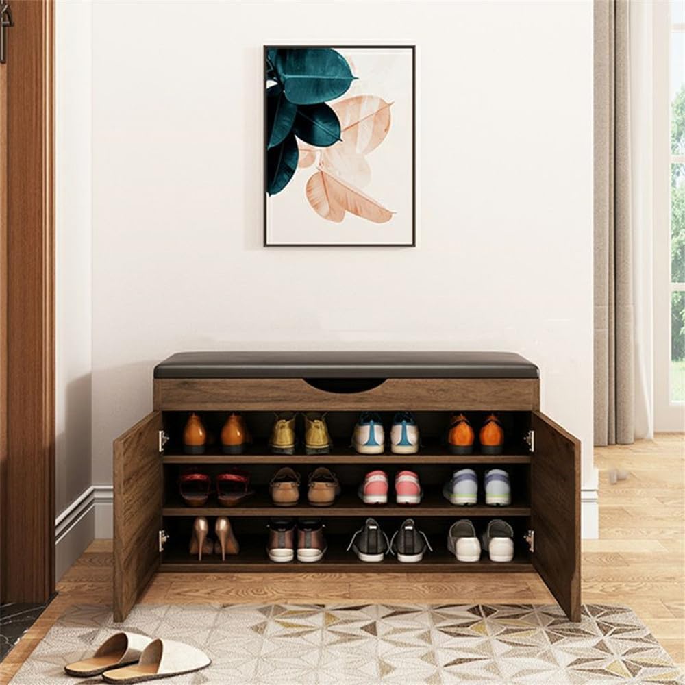Brown Flip Top Padded Shoe Storage Bench