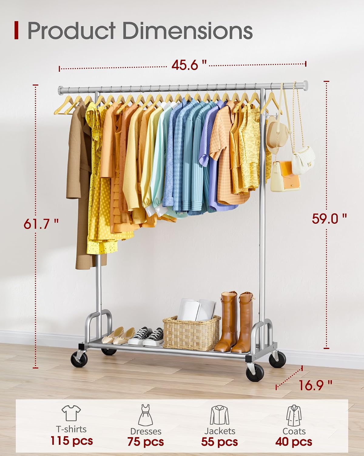 Rolling Large Capacity Metal Garment Rack