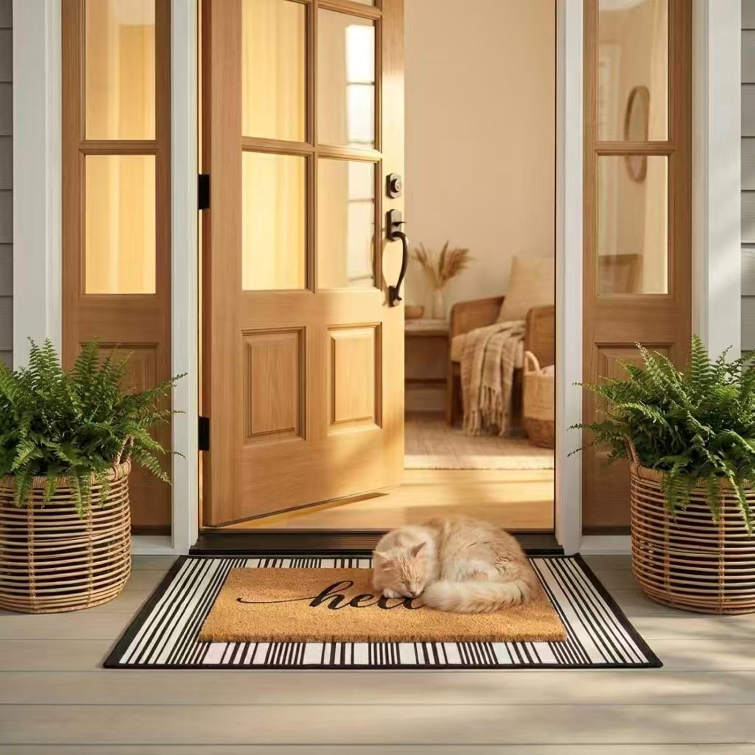 Striped Faux Coir Farmhouse Layered Doormat