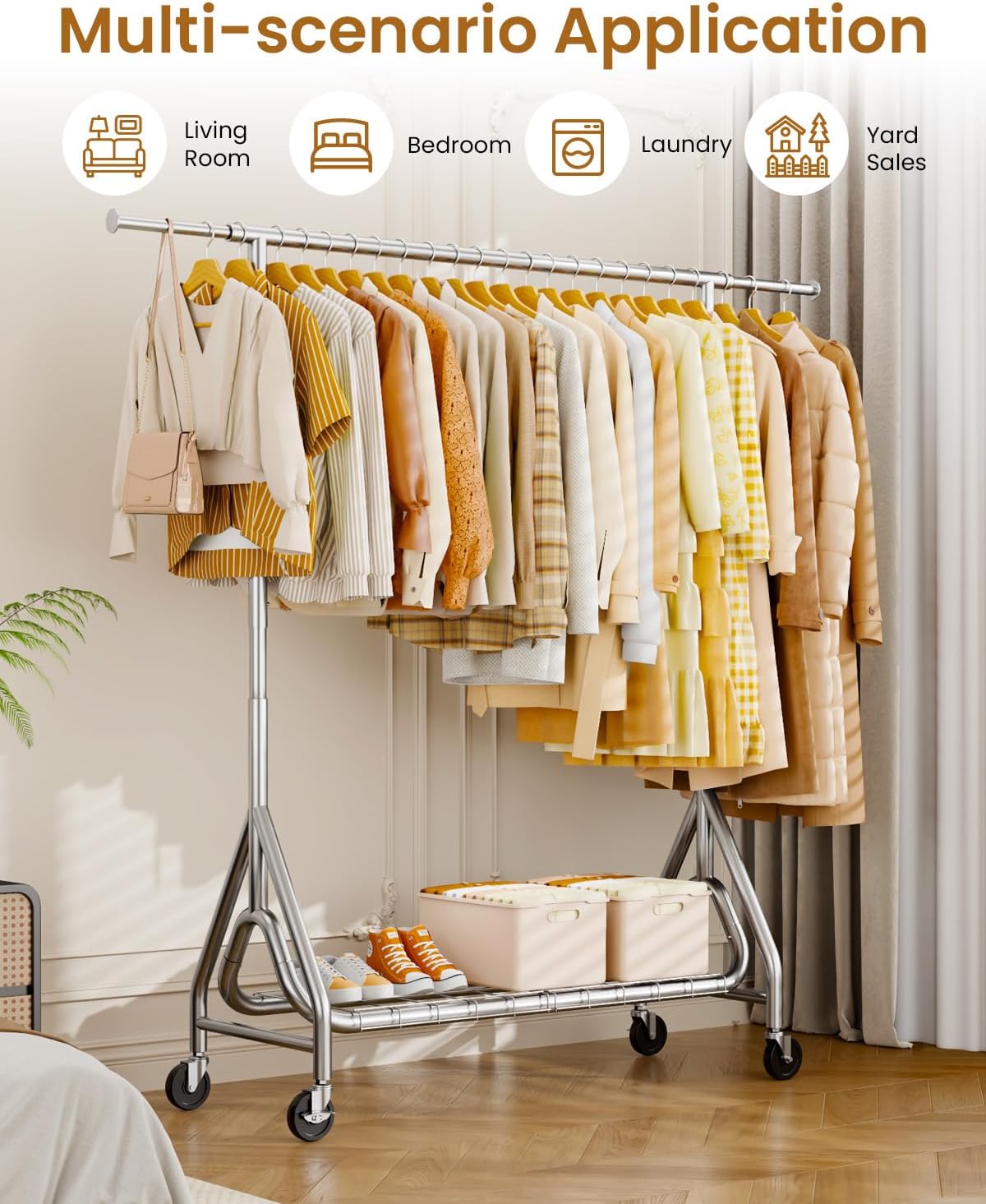 Rolling Heavy Duty Metal Garment Rack