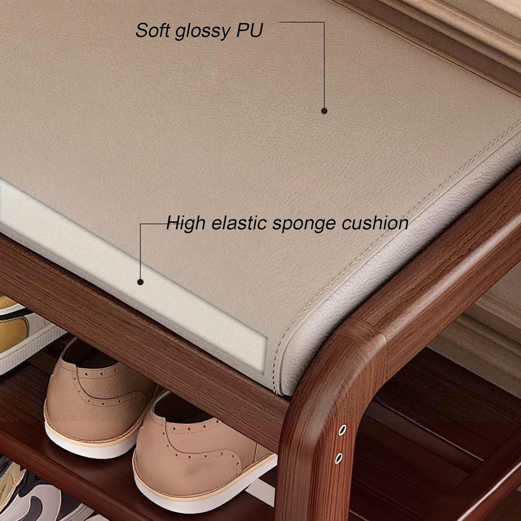 White Flip-Top Cushioned 2-Tier Shoe Bench