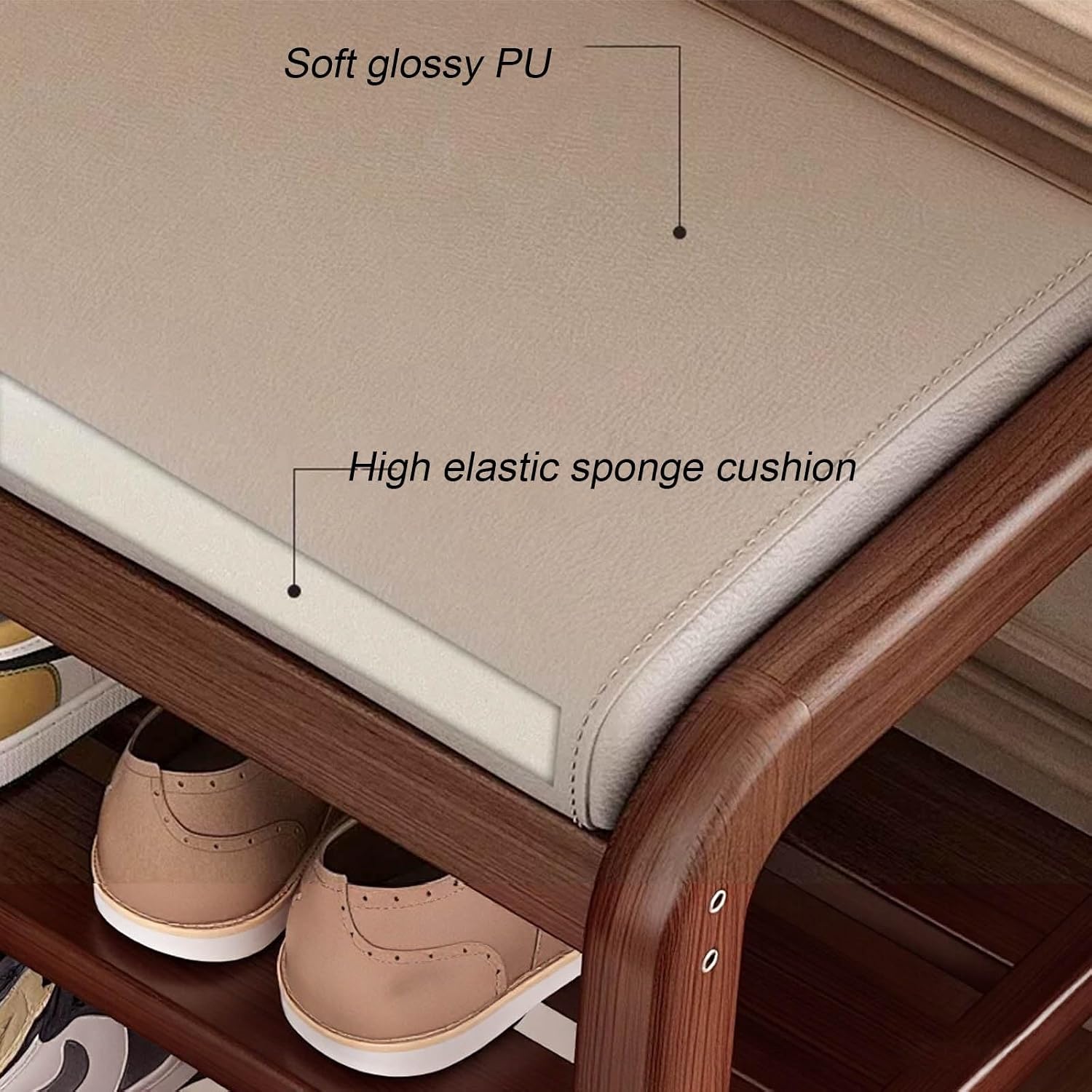 White Flip-Top Cushioned 2-Tier Shoe Bench