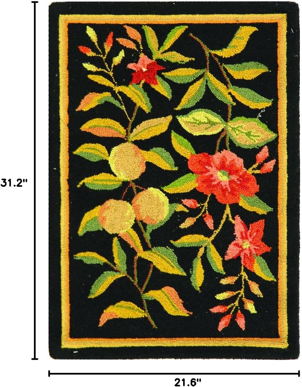 Black Hand-Hooked French Country Wool Rug
