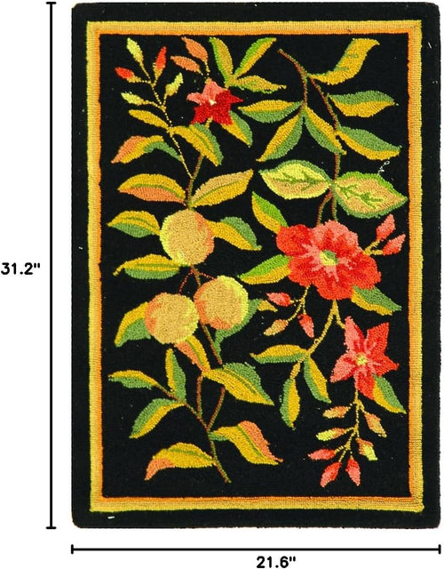 Black Hand-Hooked French Country Wool Rug