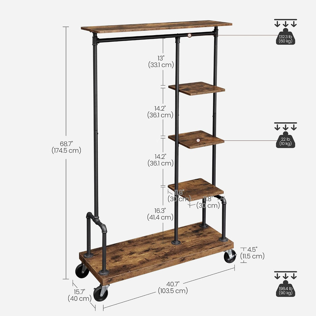 5-Tier Rolling Industrial Garment Rack