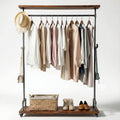 Rustic Rolling Wood Pipe Garment Rack