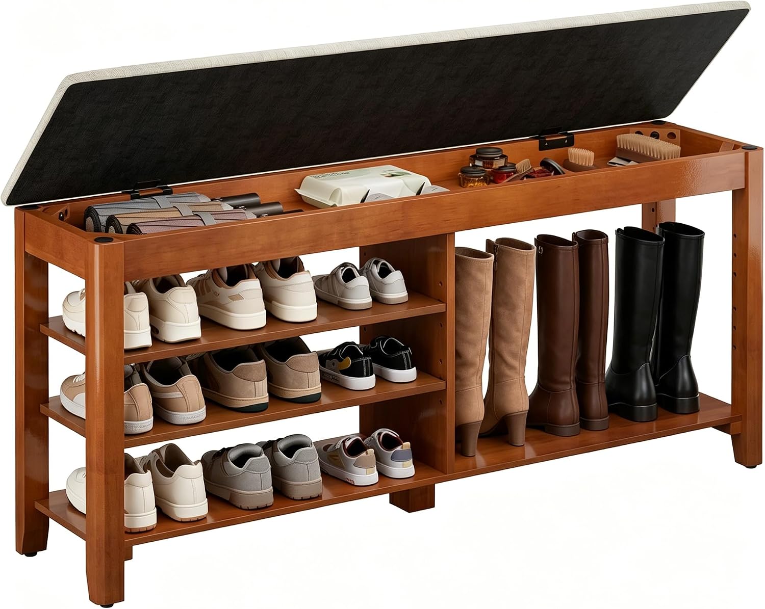 Cushioned Flip-Top Solid Wood Shoe Bench