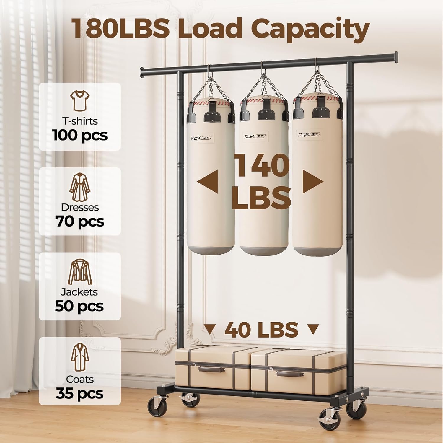 Rolling Portable Metal Garment Rack