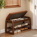 Brown Flip-Top Upholstered 2-Tier Shoe Bench
