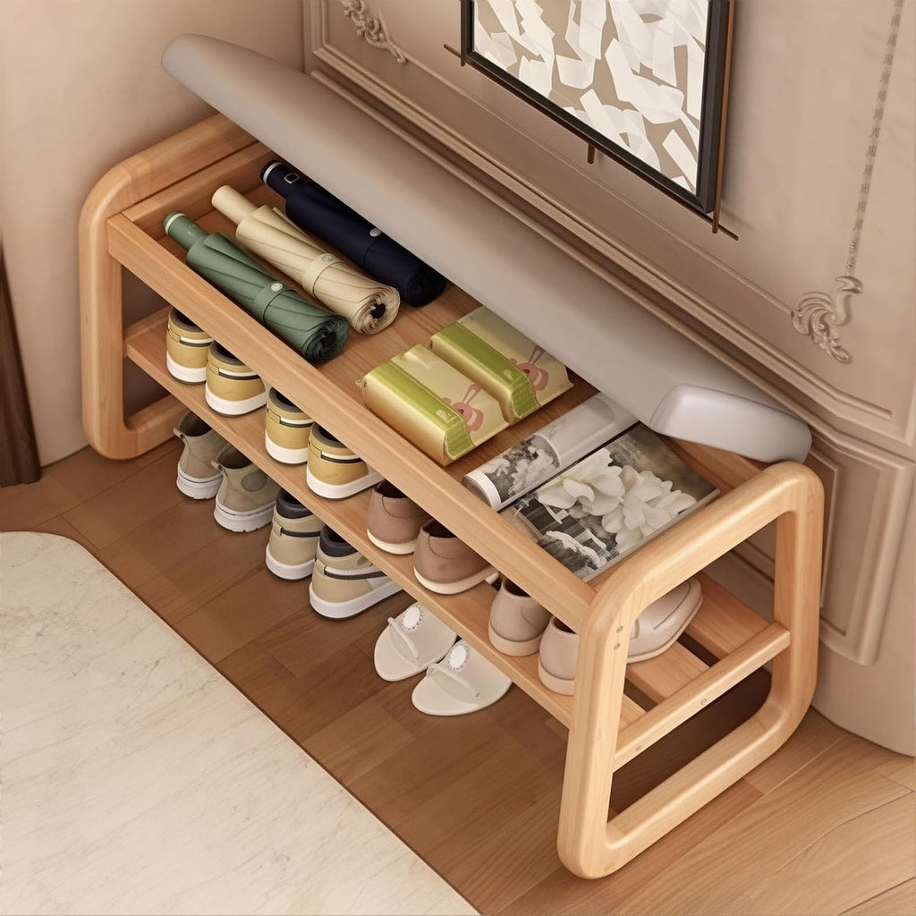 White Flip-Top Cushioned 2-Tier Shoe Bench