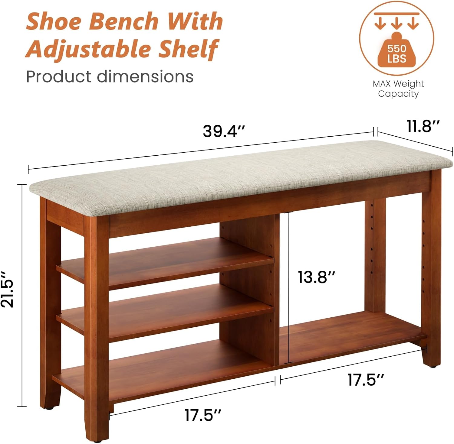 Beige Cushioned Flip-Top Wood Shoe Bench