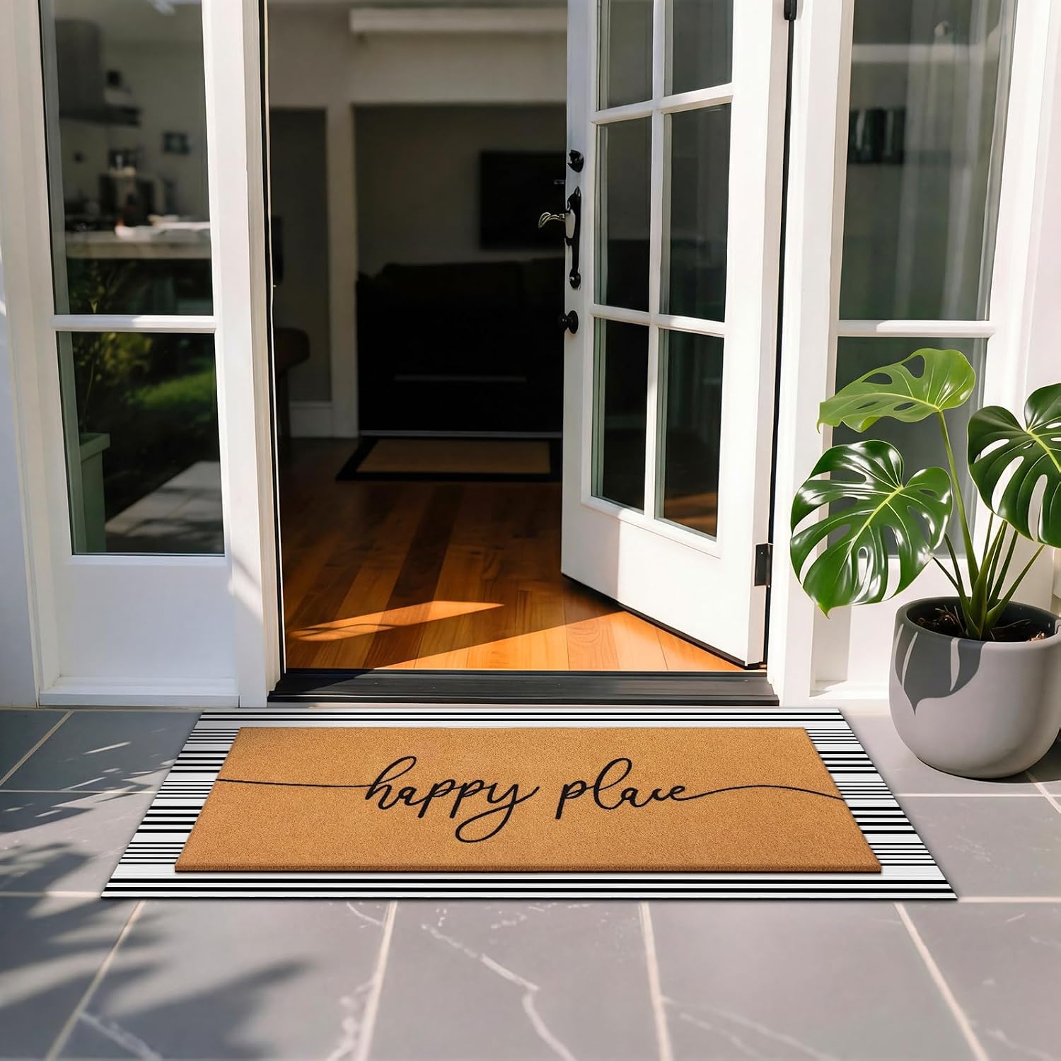 Striped Coir Layered Entryway Welcome Doormat