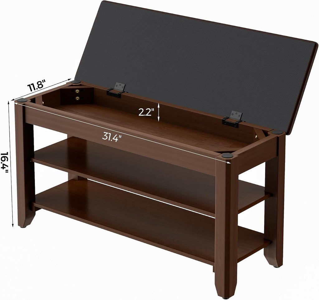 Walnut Cushioned Flip-Top Wood Shoe Bench