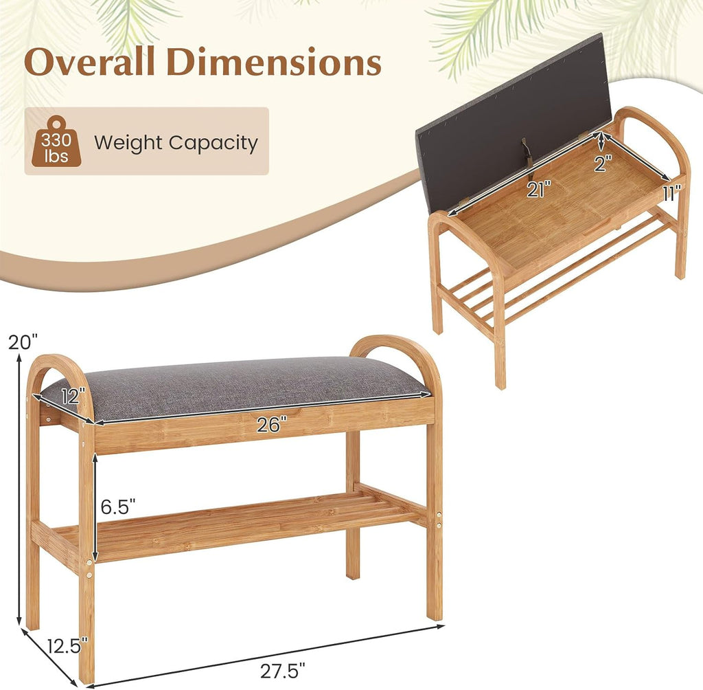Bamboo Flip-Top Padded Shoe Bench