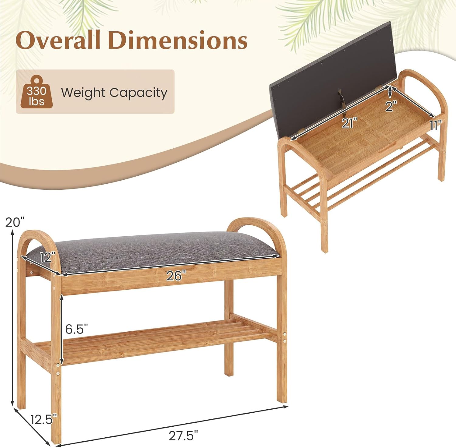 Bamboo Flip-Top Padded Shoe Bench