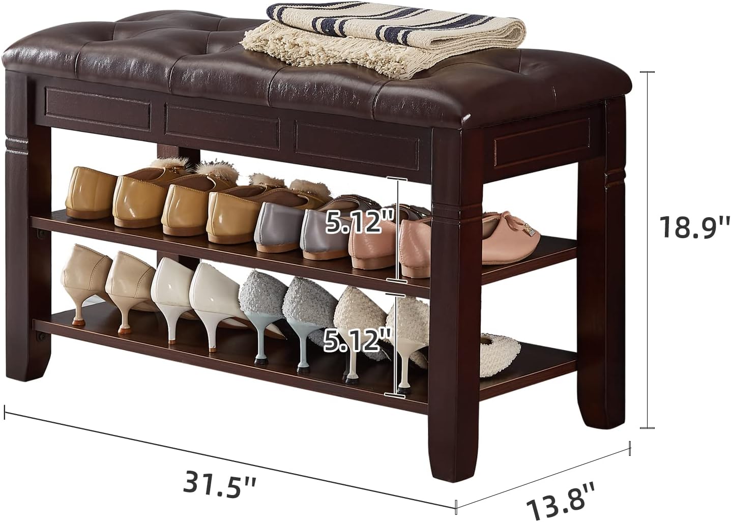 Wood Cushioned Entryway Shoe Storage Bench