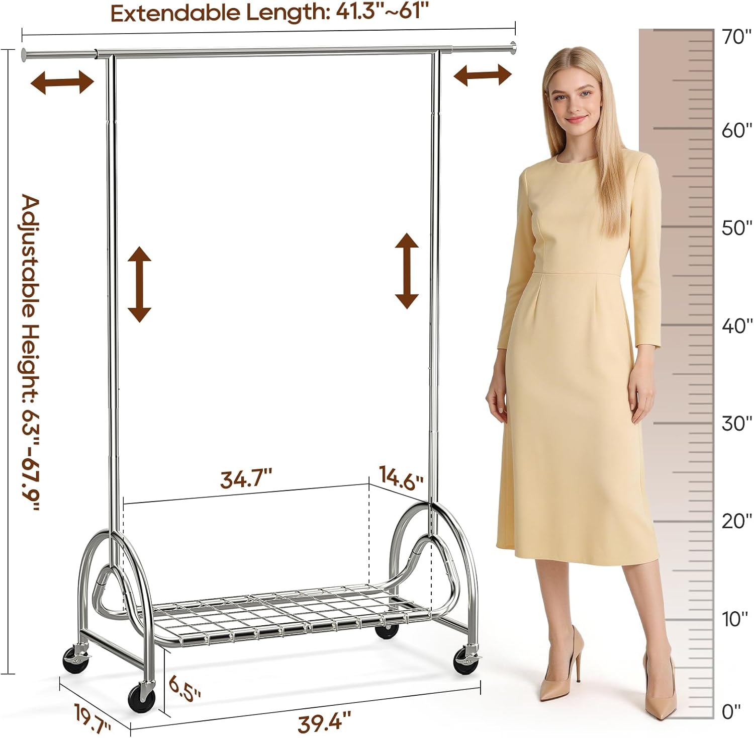 Rolling Heavy Duty Metal Garment Rack