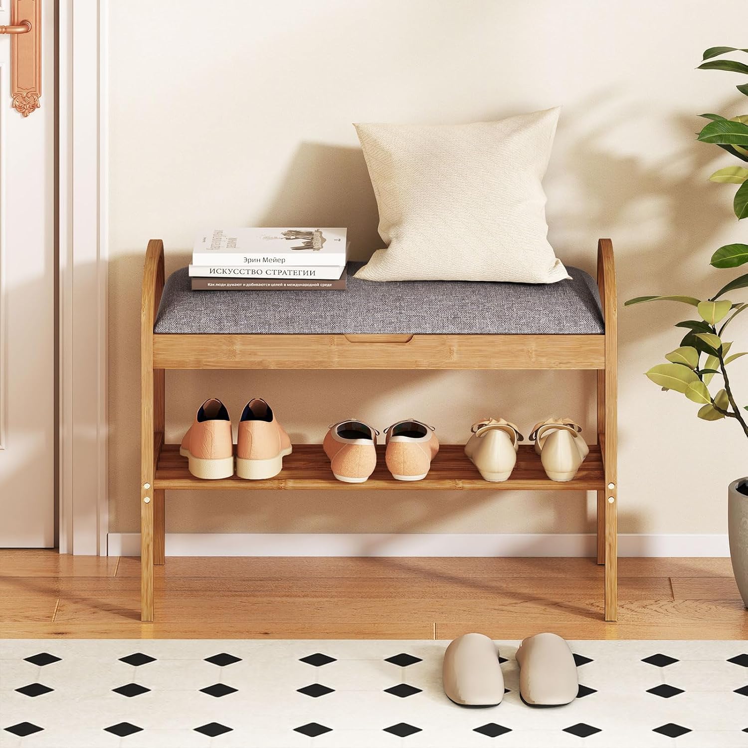 Bamboo Flip-Top Padded Shoe Bench