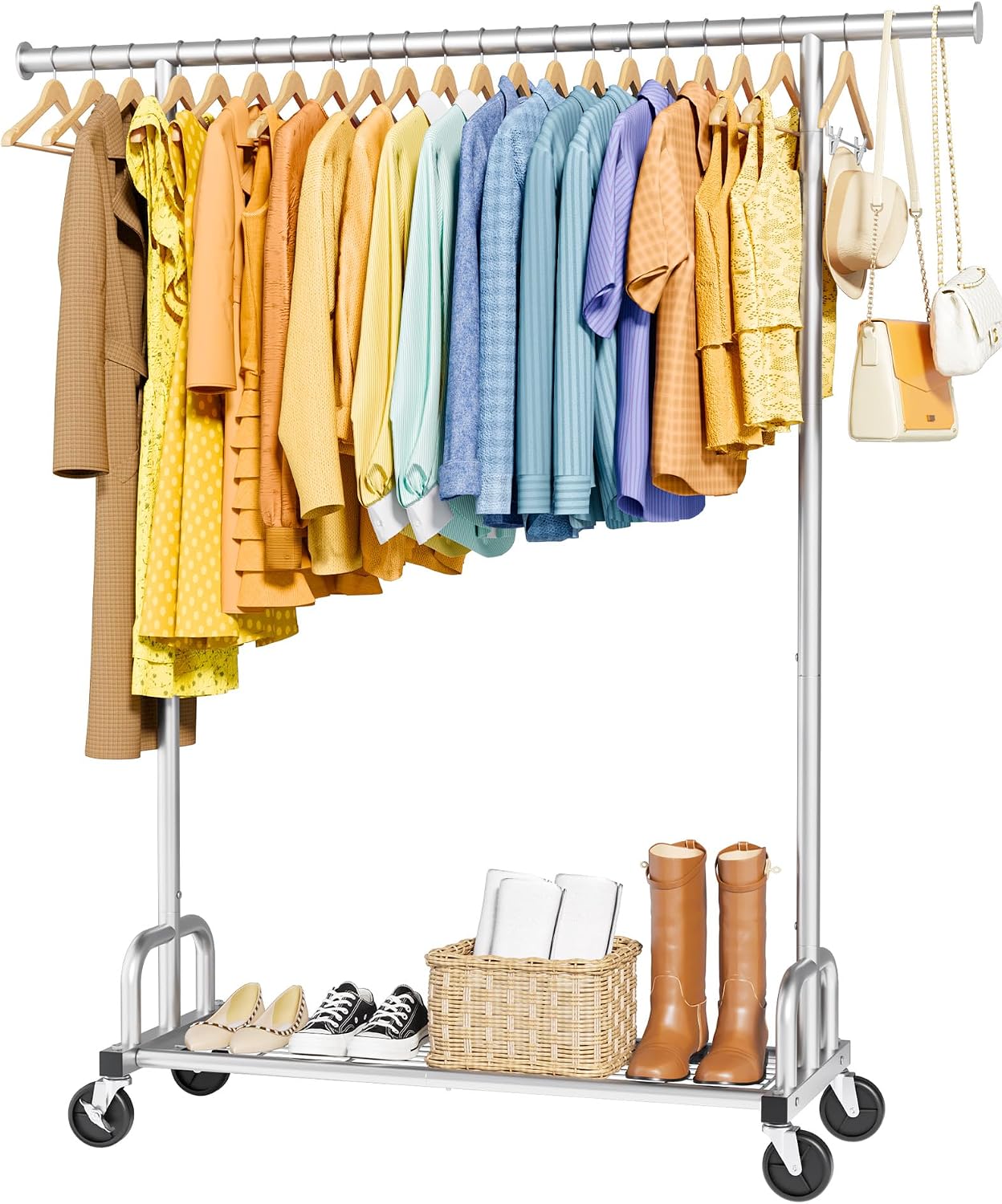 Rolling Large Capacity Metal Garment Rack