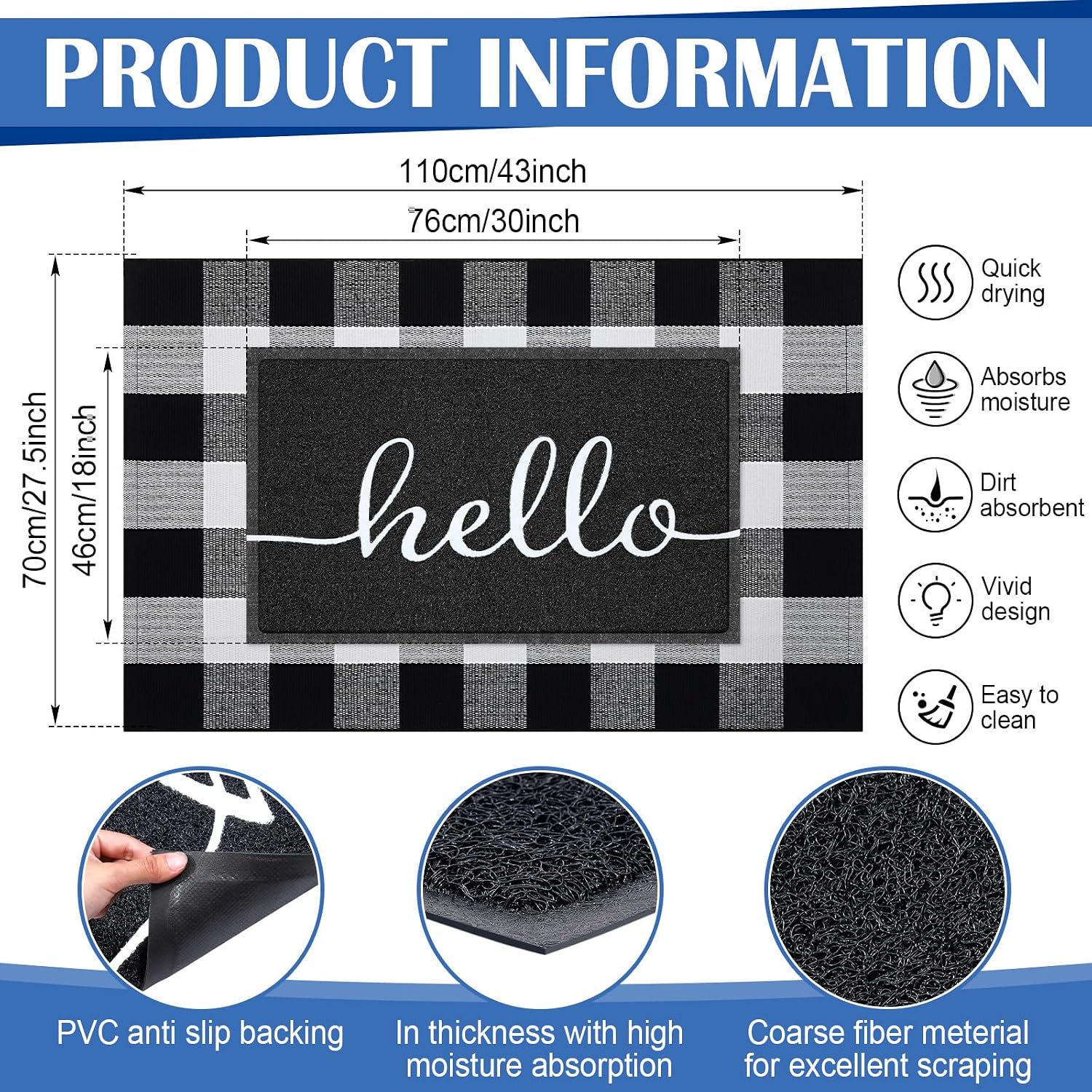 Layered Black White Welcome Entryway Doormat