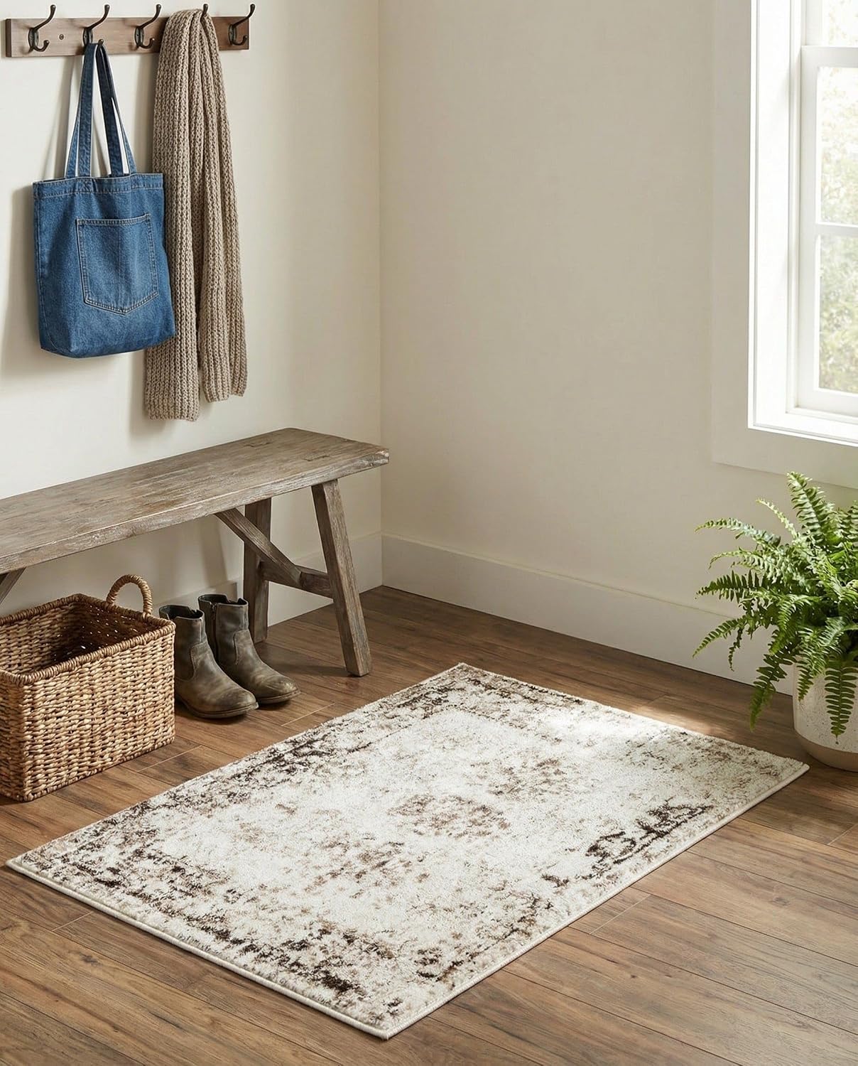 Easy Clean Beige Accent Rug