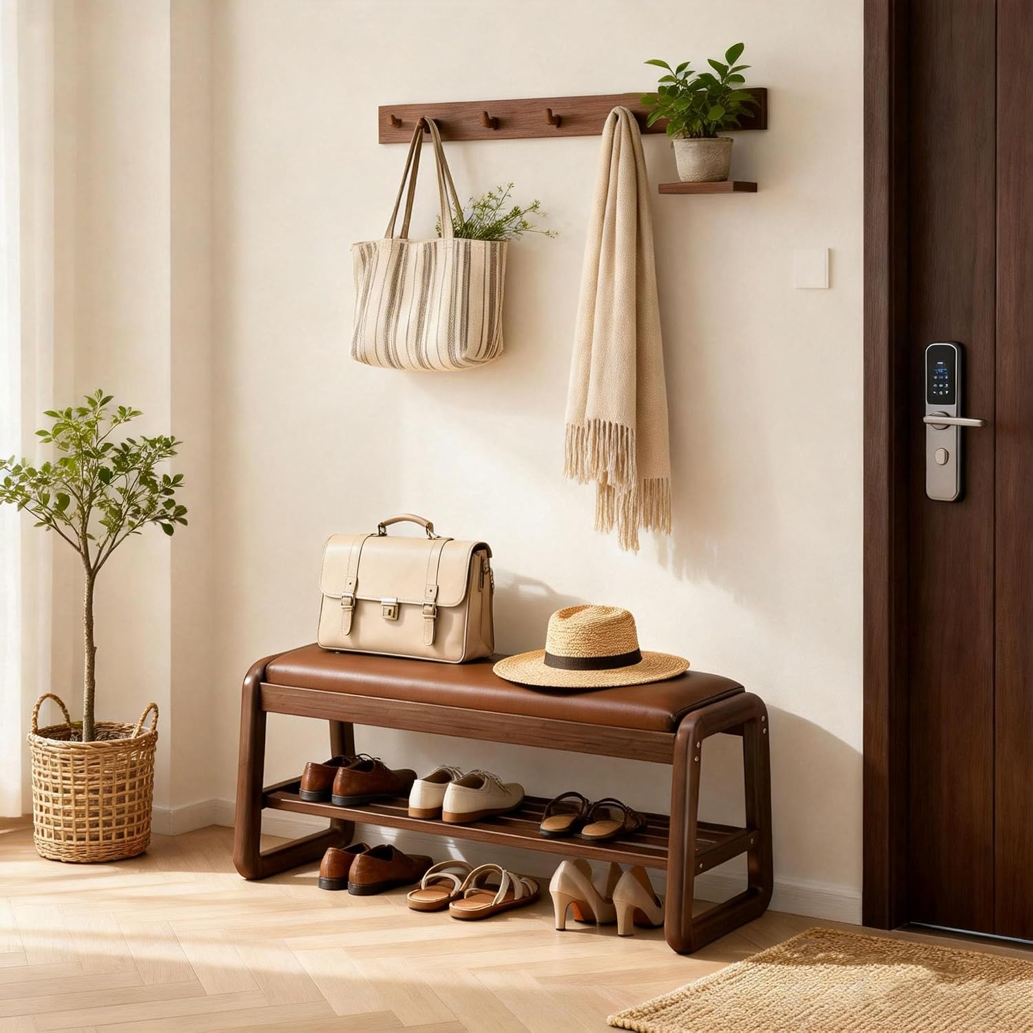 Brown Flip-Top Upholstered 2-Tier Shoe Bench