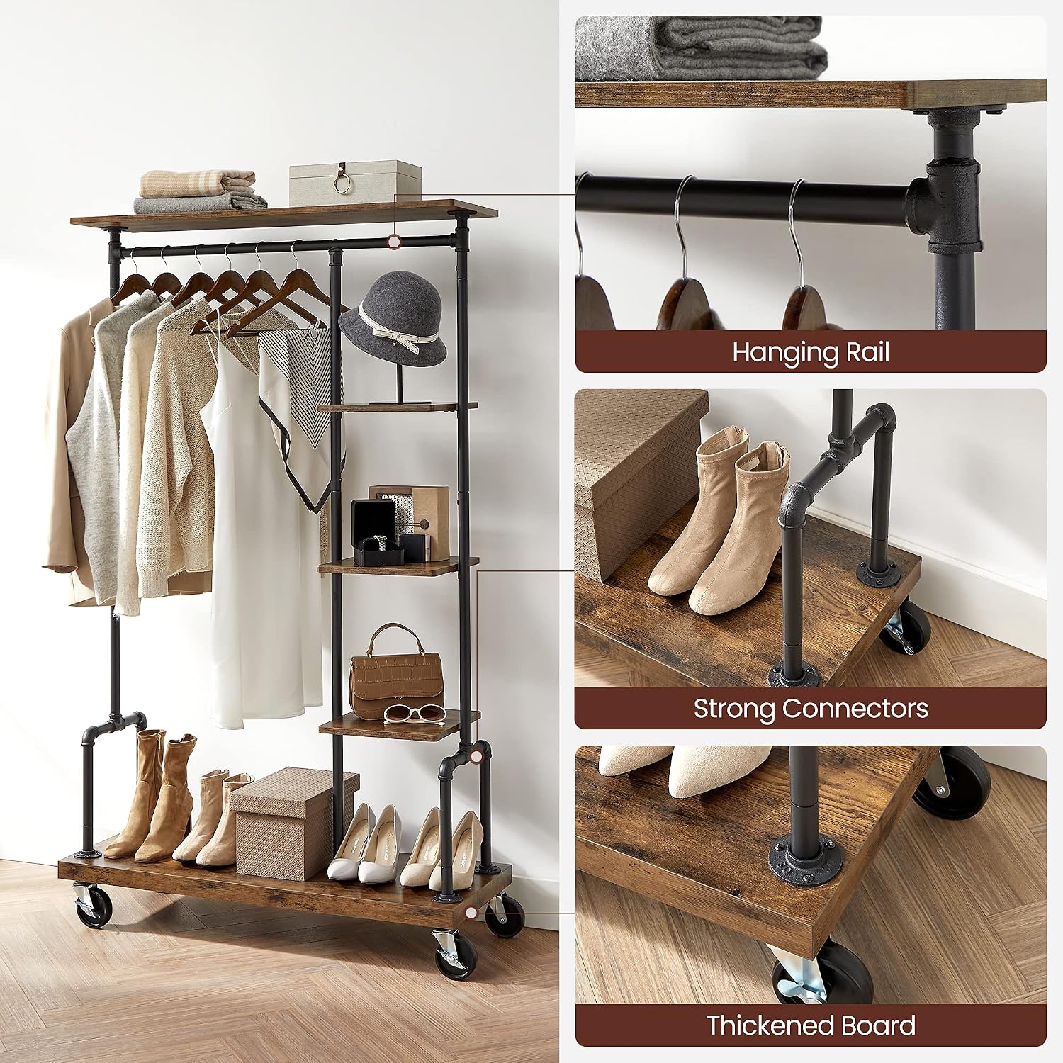 5-Tier Rolling Industrial Garment Rack
