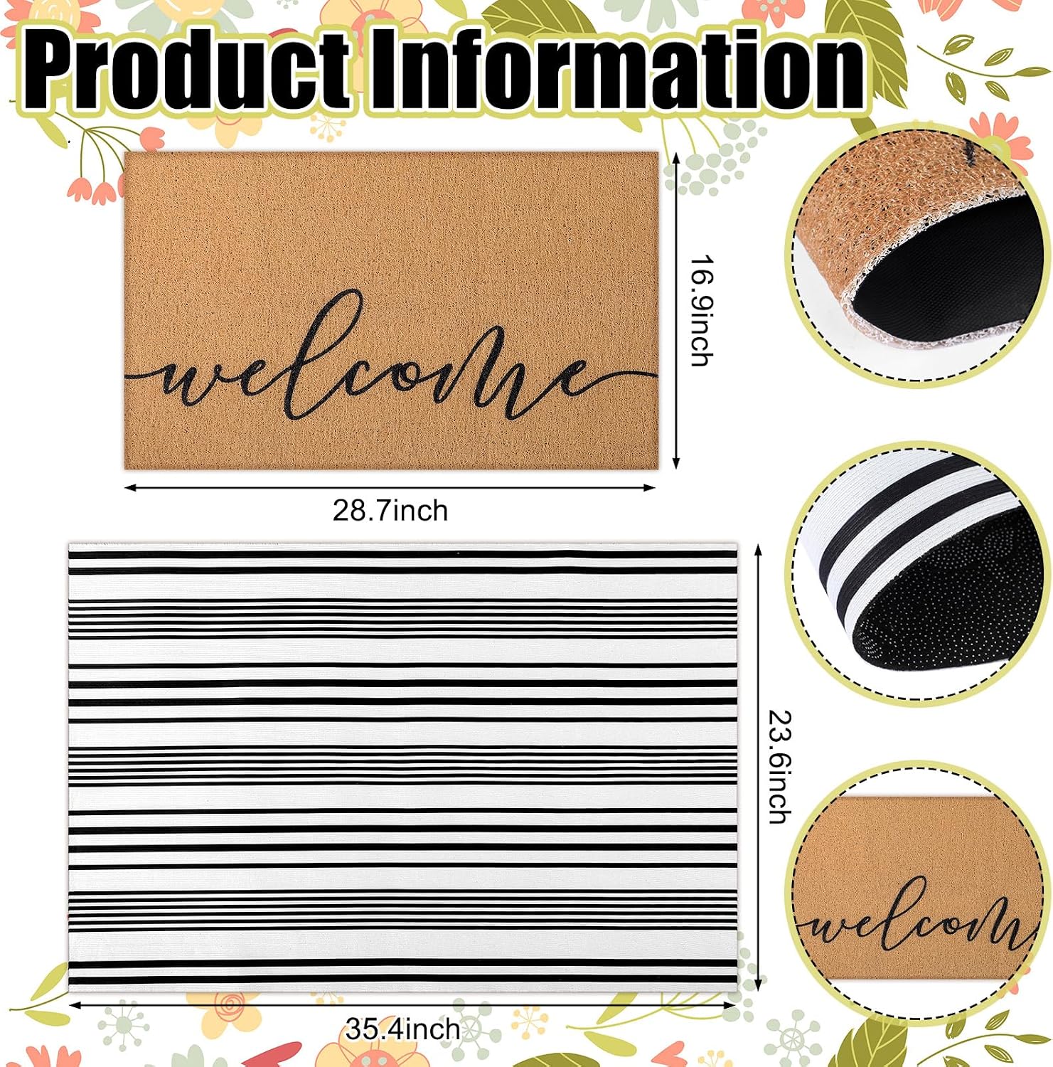 Welcome Layered Non Slip Coir Entryway Doormat