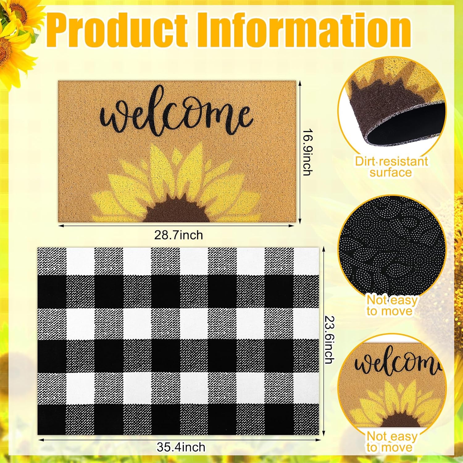 Sunflower Plaid Layered Coir Doormat