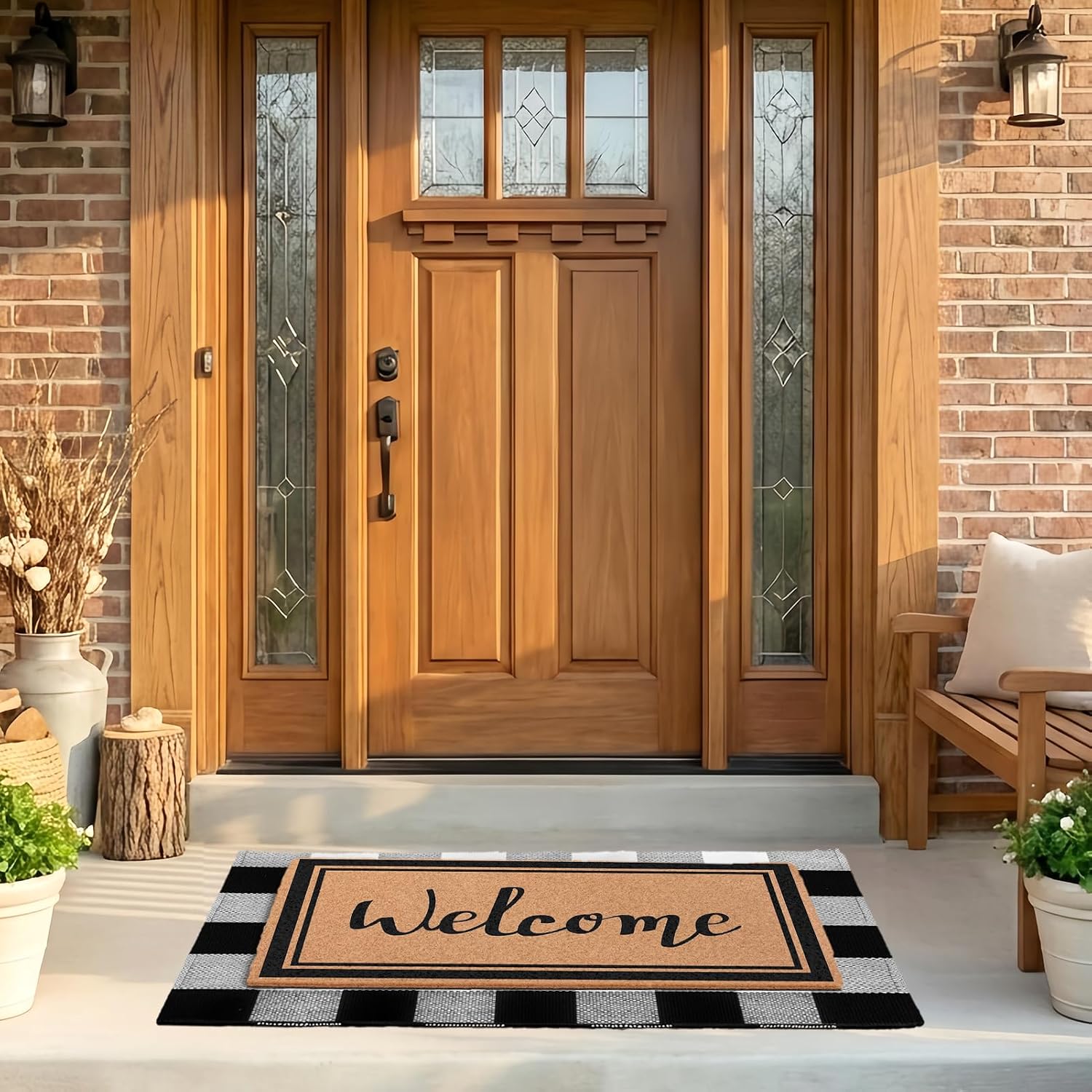 Buffalo Plaid Layered Coir Welcome Doormat