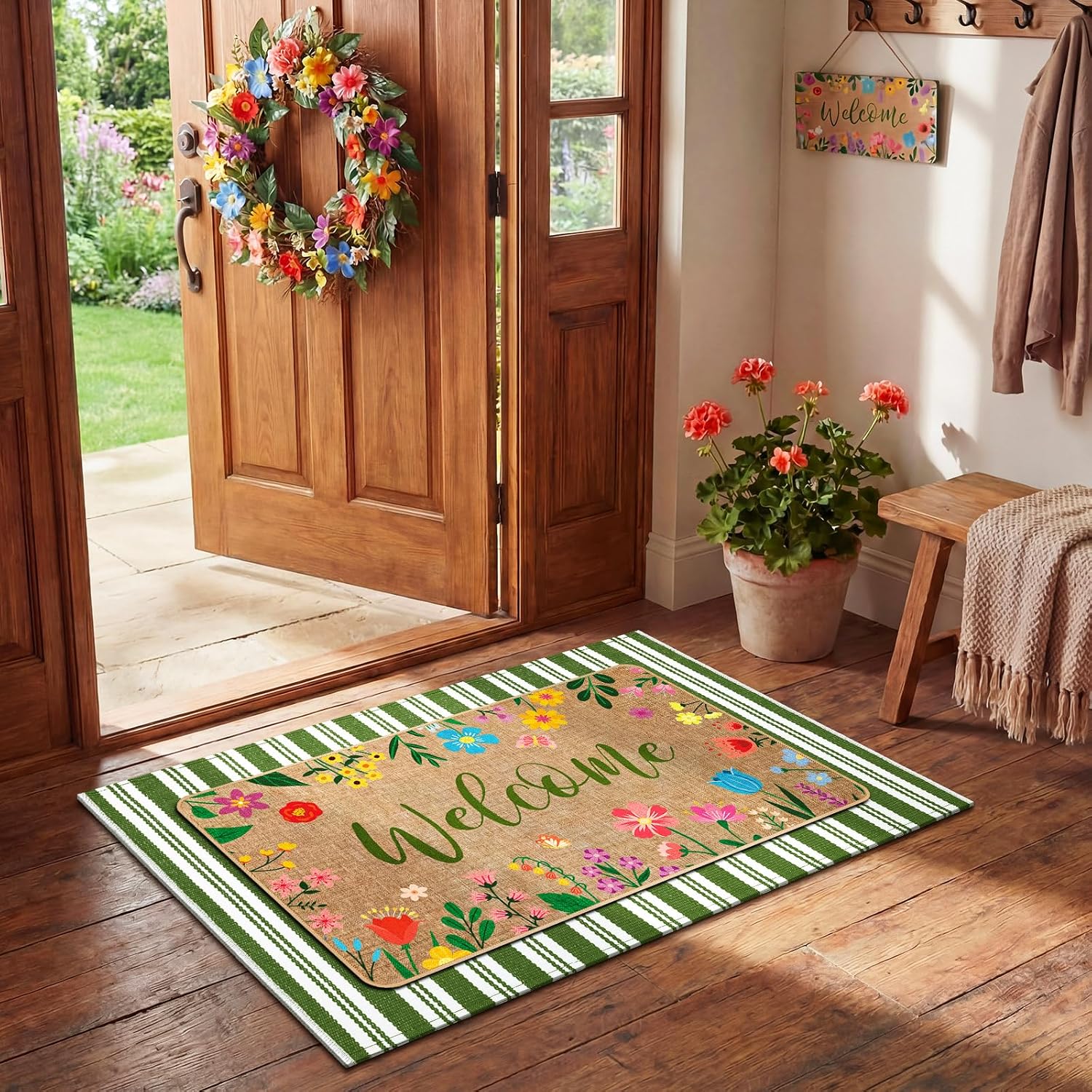 Floral Layered Non Slip Entryway Doormat