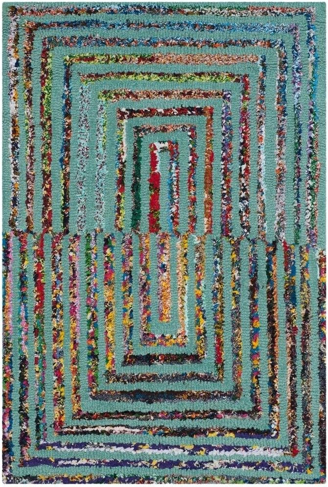 Teal Handmade Boho Cotton Wool Rug