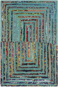 Teal Handmade Boho Cotton Wool Rug