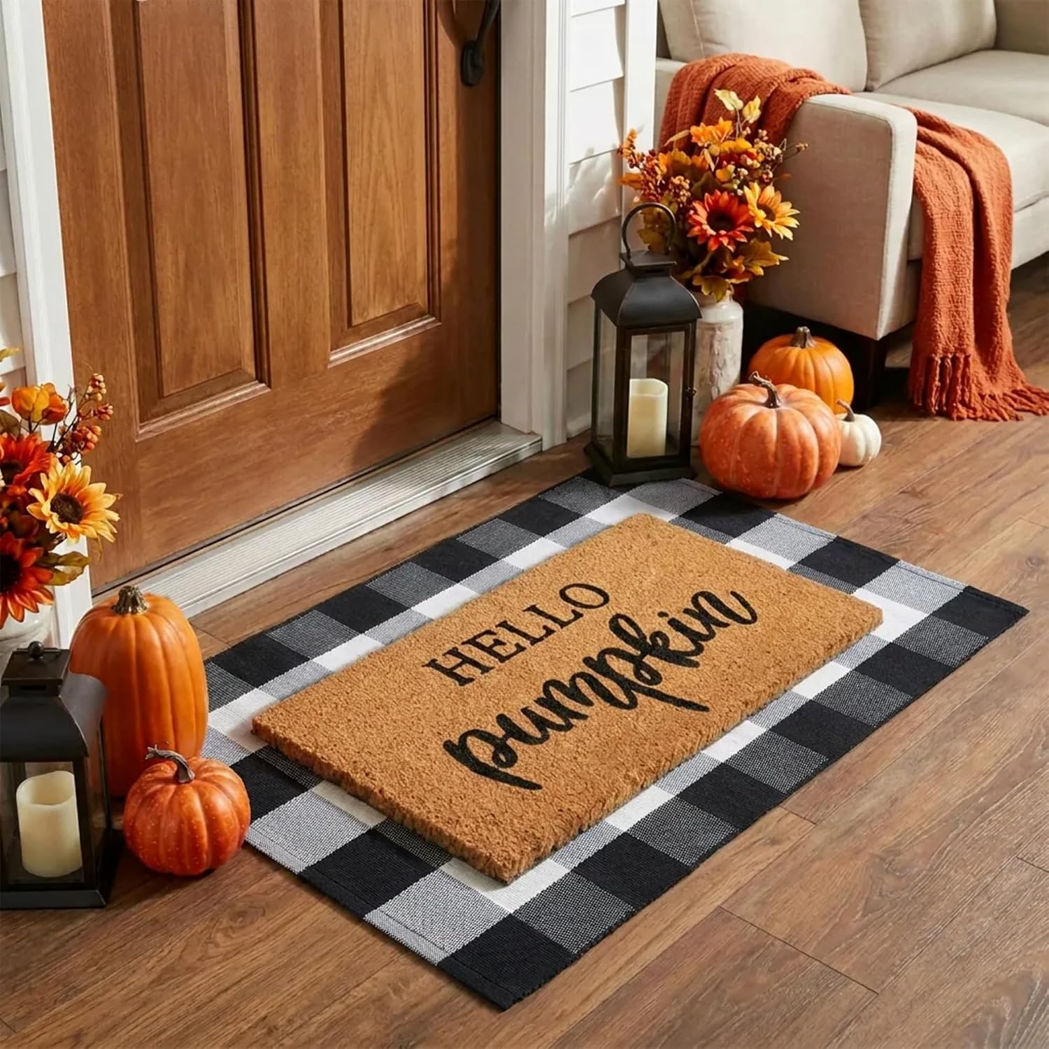 Coir Plaid Fall Porch Entryway Doormat