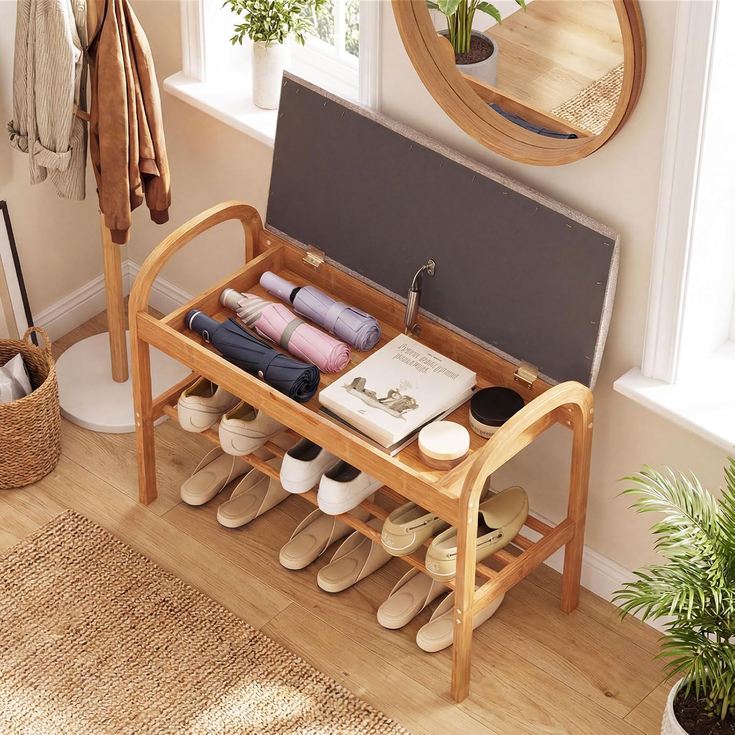 Bamboo Flip-Top Padded Shoe Bench