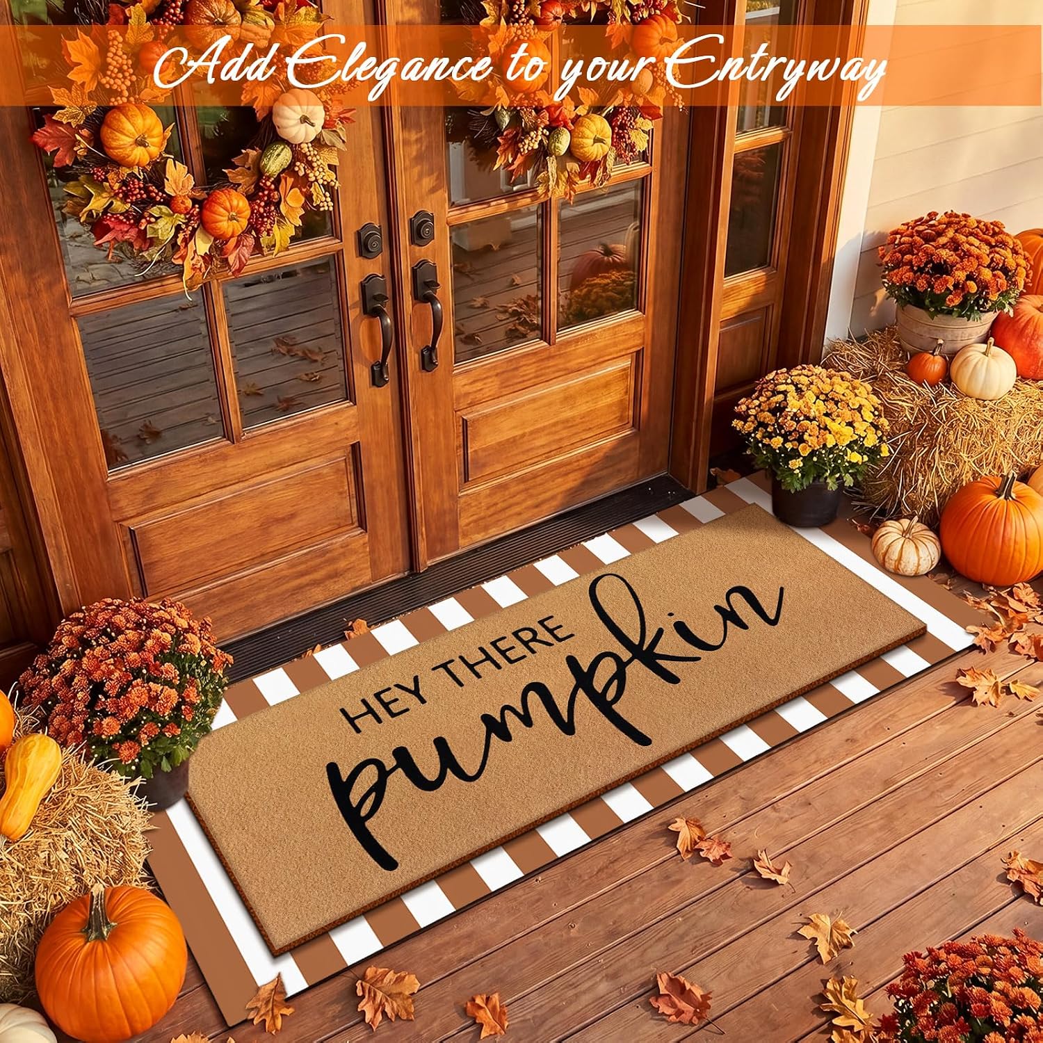 Hey There Pumpkin Fall Striped Layered Doormat