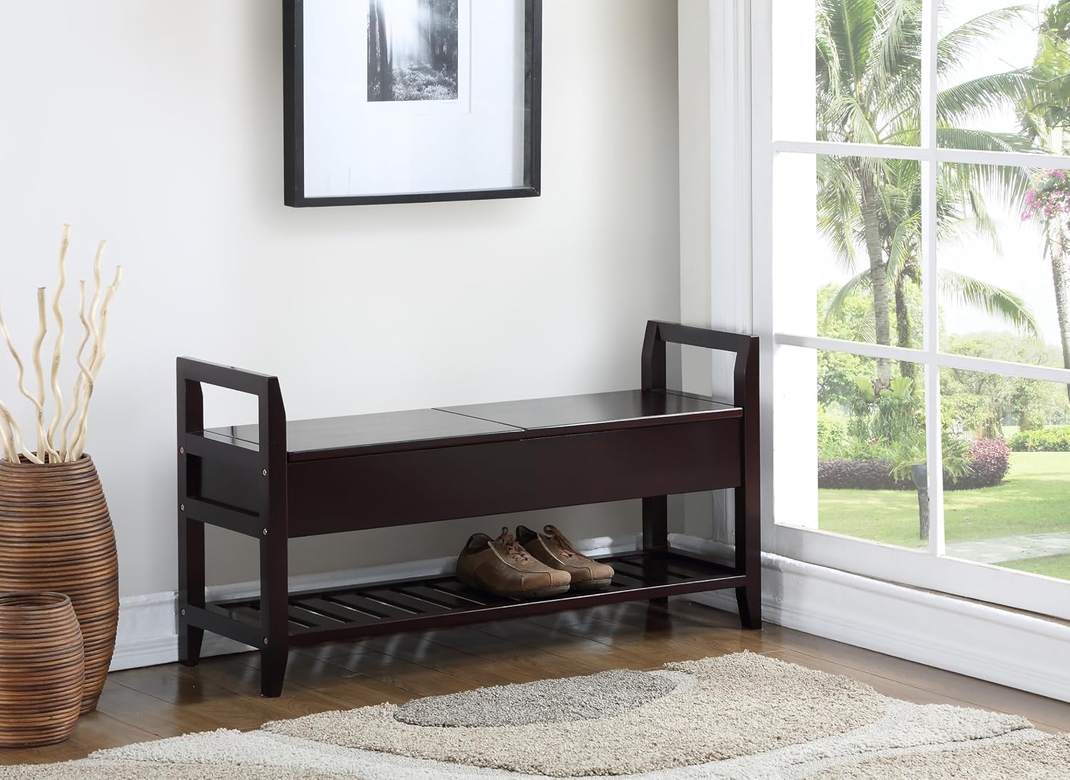 Cushioned Flip-Top Entryway Shoe Storage Bench