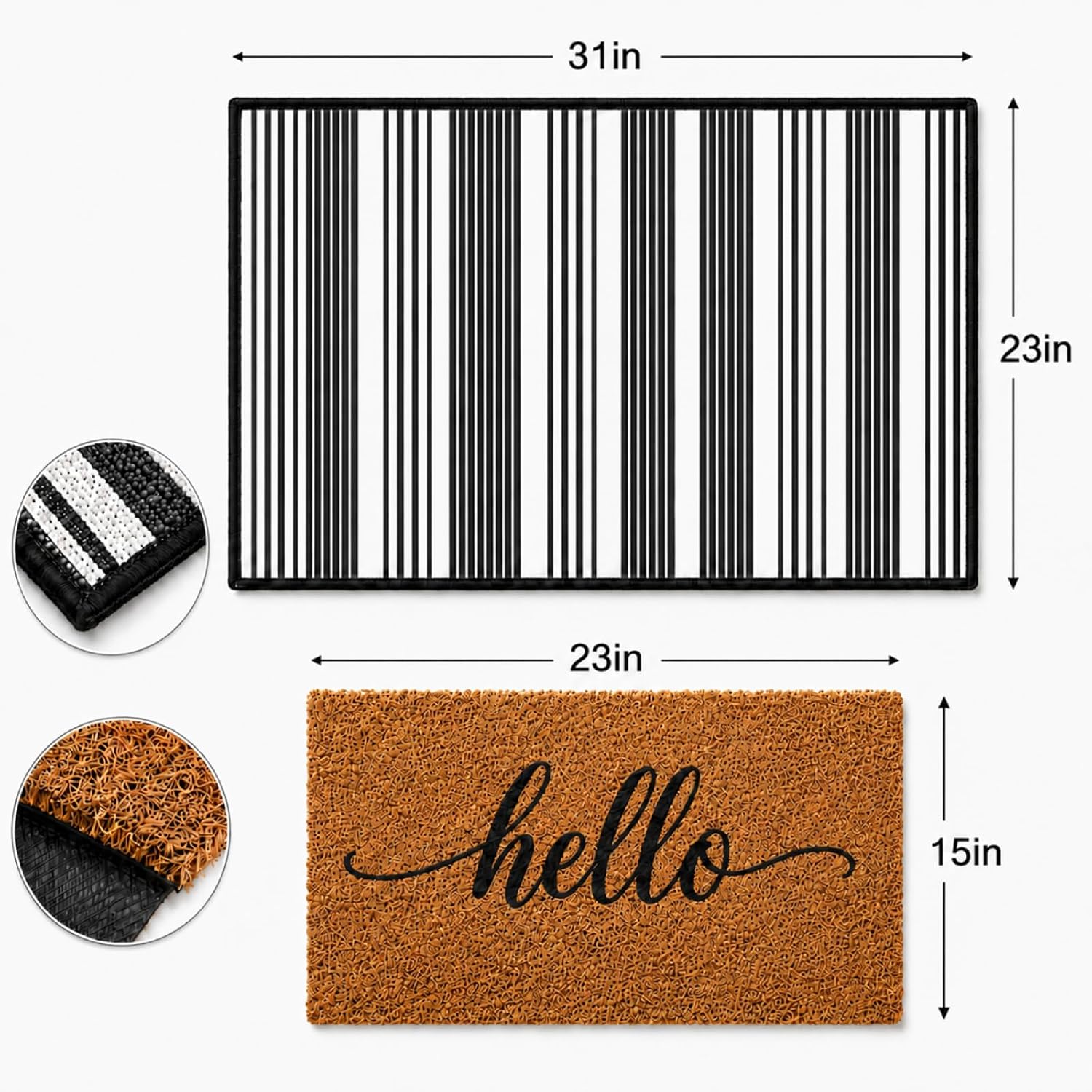 Striped Faux Coir Farmhouse Layered Doormat