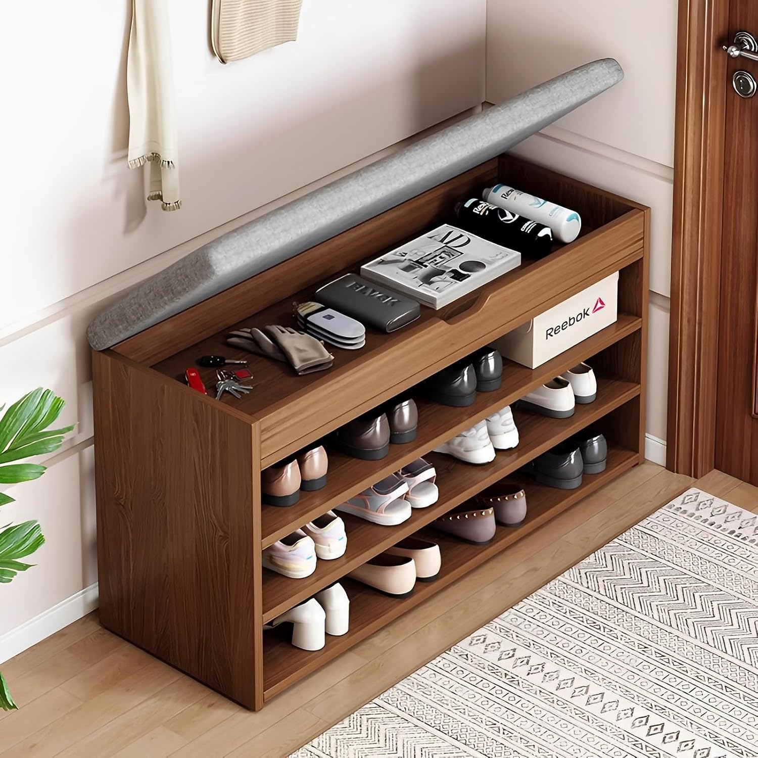 Modern Lift-Top Shoe Storage Hallway Bench
