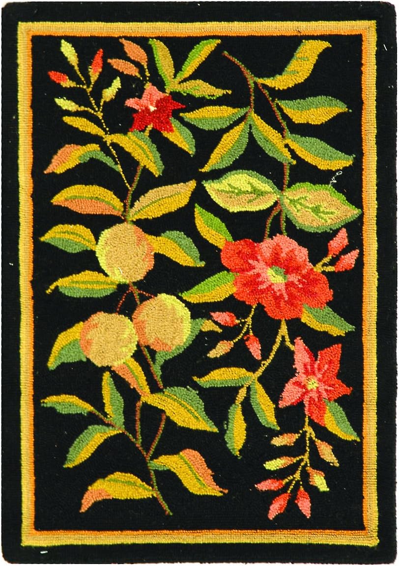Black Hand-Hooked French Country Wool Rug