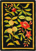 Black Hand-Hooked French Country Wool Rug